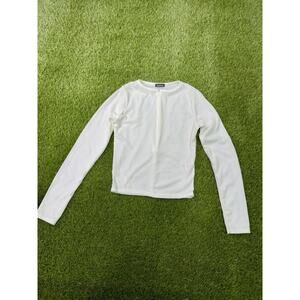 boohoo White Ribbed Knit Long Sleeve Crew Neck Stretch T-Shirt S